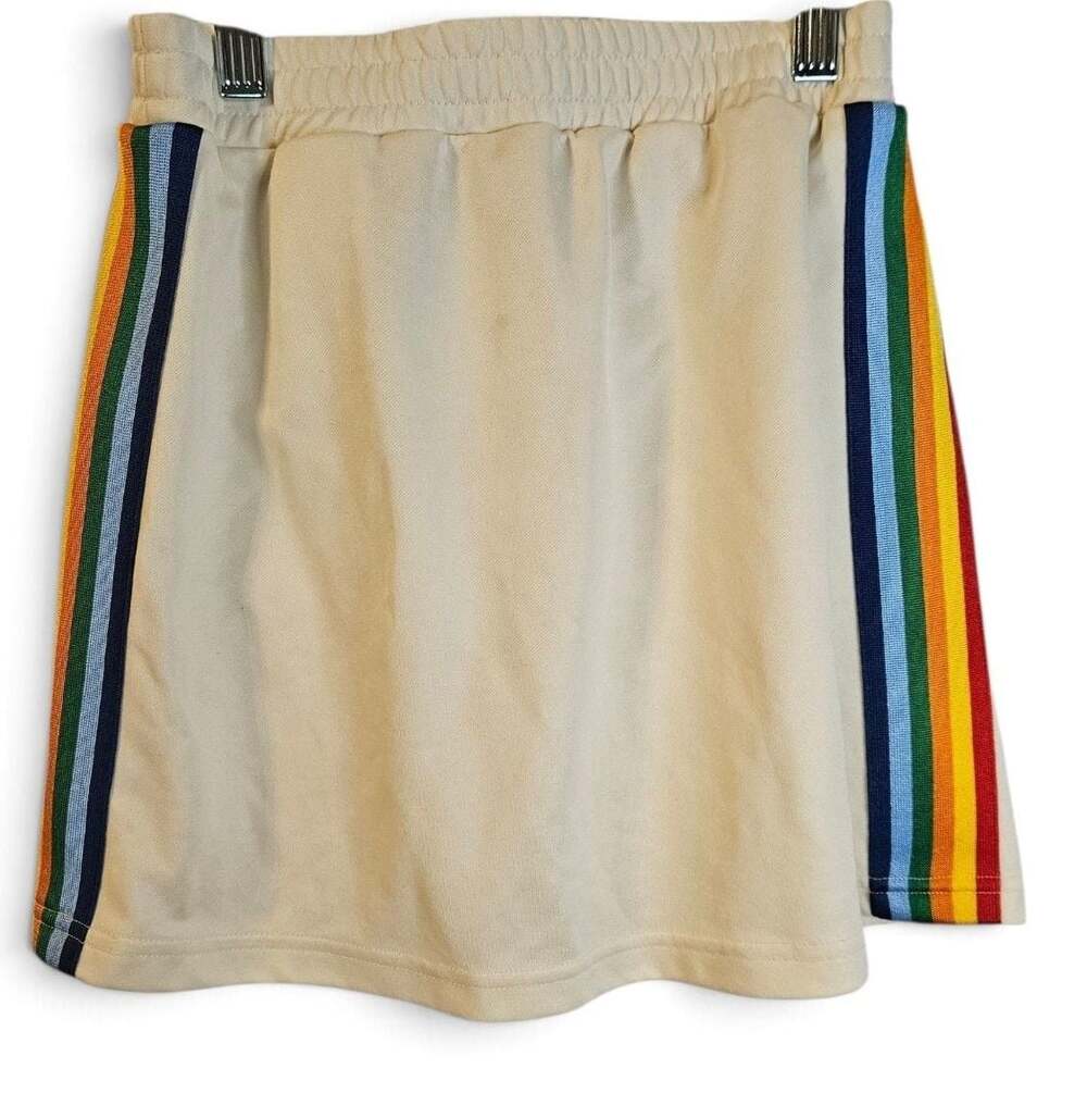 Palm Angels Ivory Sweat Mini Skirt with Rainbow Side Taping